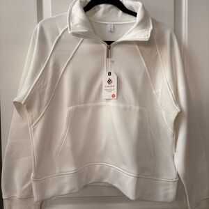 LASLULU Women's White Quarter Zip
